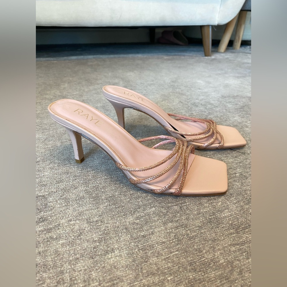 Y2K STYLE RAYE MATILDA HEEL PINK SPARKLY RHINESTONE LOW SLIDE SANDAL HEELS
